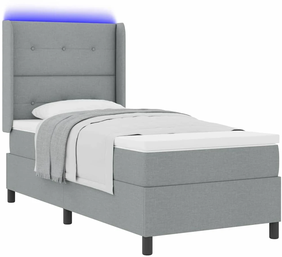 LED Čiužinio Lova Šviesiai pilka 90 x 200 cm audinys