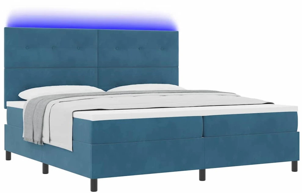 LED Čiužinio Lova Tamsiai mėlyna 200 x 200 cm Aksomas