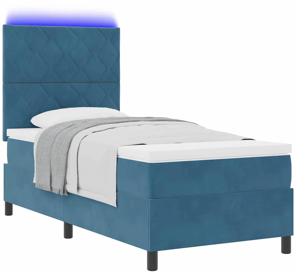 LED Čiužinio Lova Tamsiai mėlyna 90 x 190 cm Aksomas