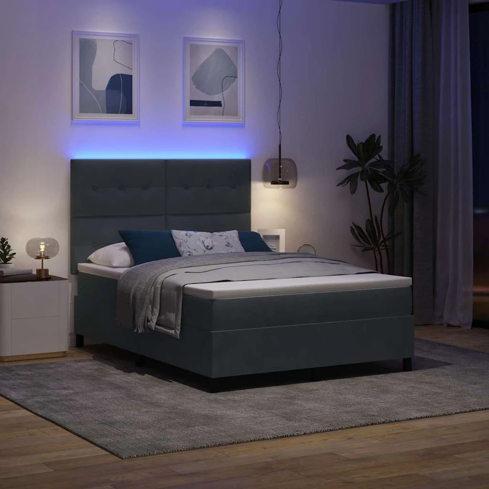 LED Čiužinio Lova Tamsiai pilka 140 x 200 cm Aksomas