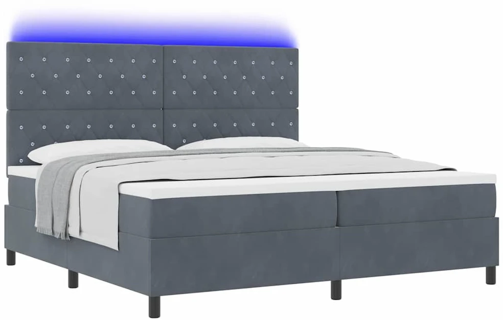 LED Čiužinio Lova Tamsiai pilka 200 x 200 cm Aksomas