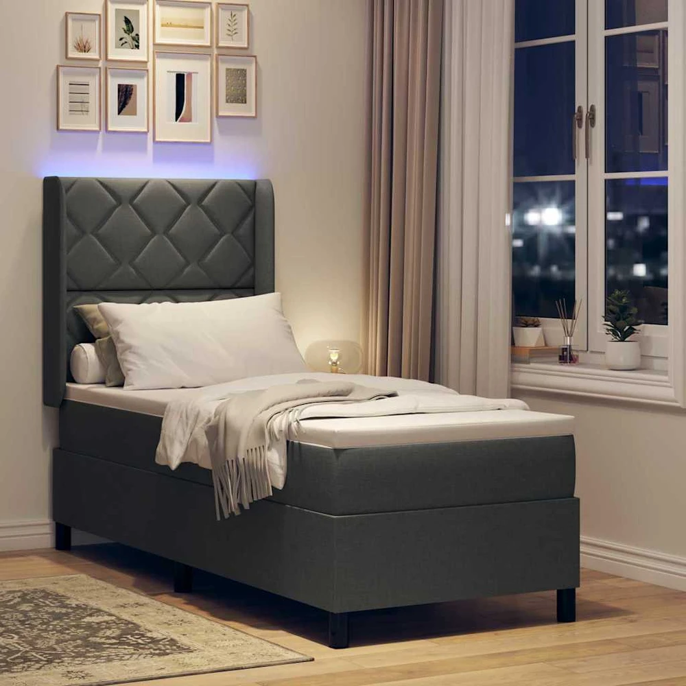 LED Čiužinio Lova Tamsiai pilka 90 x 190 cm audinys