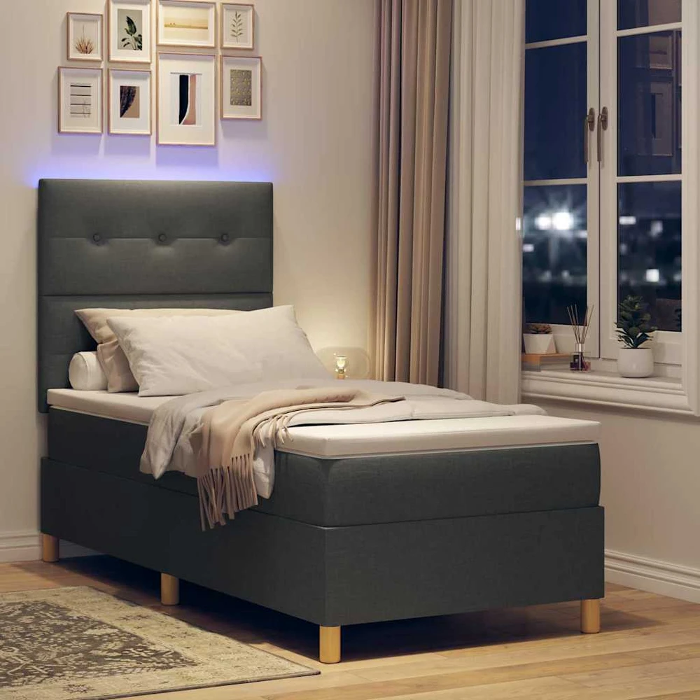 LED Čiužinio Lova Tamsiai pilka 90 x 190 cm audinys