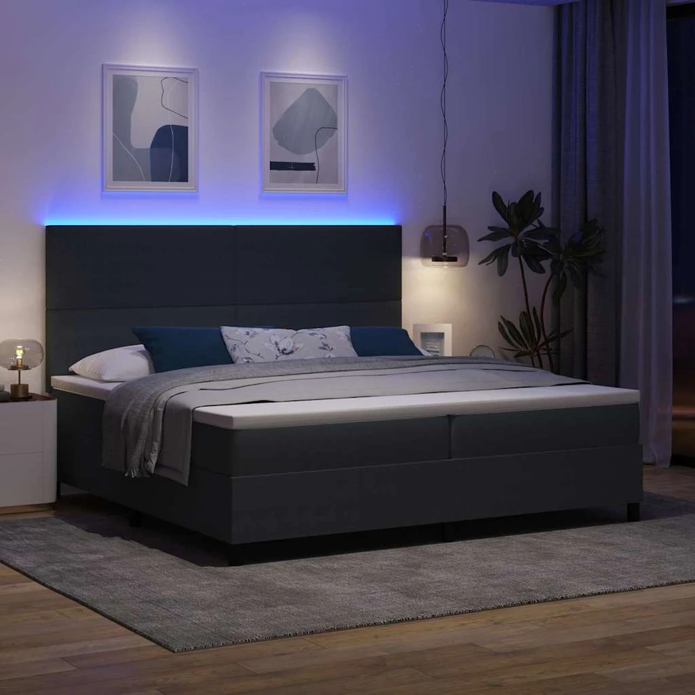 LED Čiužinio Lova Tamsiai pilka ir balta 200 x 200 cm