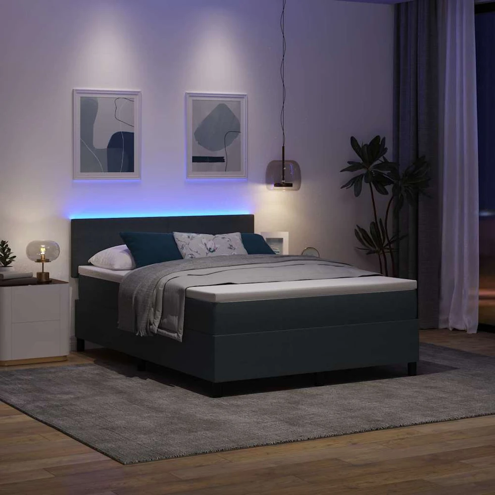 LED Čiužinio Lova Tamsiai pilka ir balta 160 x 200 cm