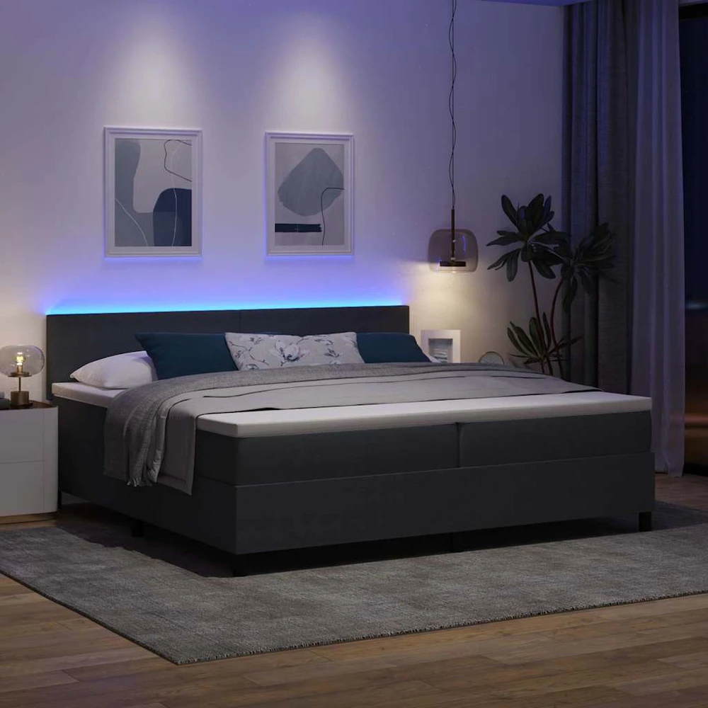 LED Čiužinio Lova Tamsiai pilka ir balta 200 x 200 cm