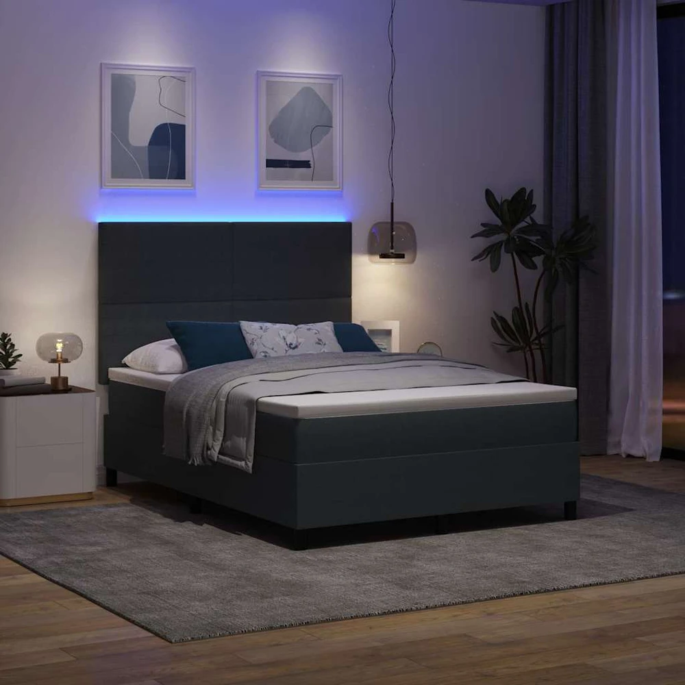 LED Čiužinio Lova Tamsiai pilka ir balta 160 x 200 cm