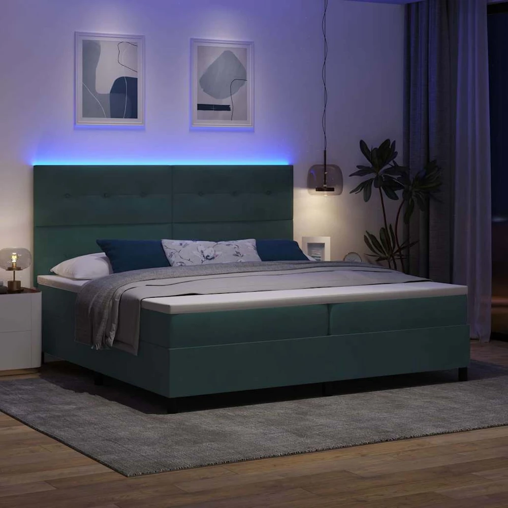 LED Čiužinio Lova Tamsiai žalia 200 x 200 cm Aksomas