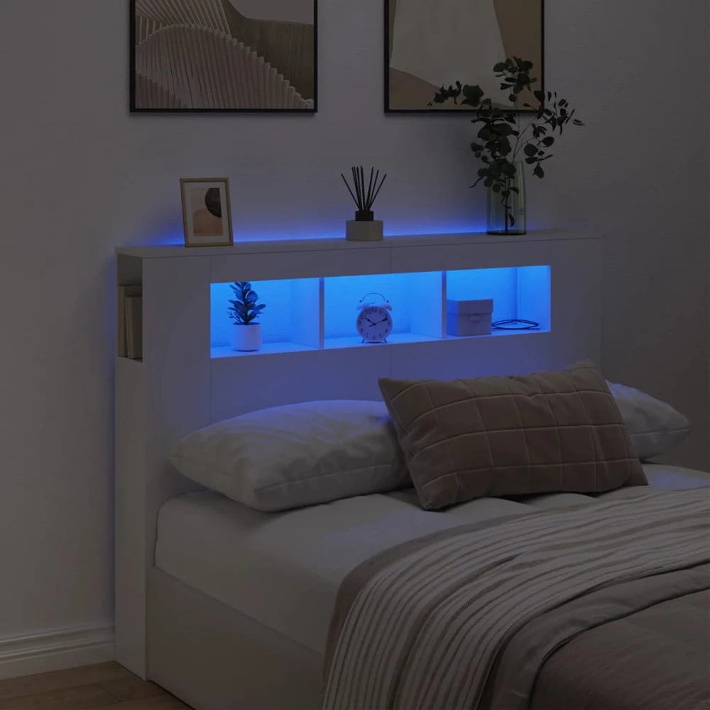 LED galvūgalis, baltas, 140x18,5x103,5cm, apdirbta mediena