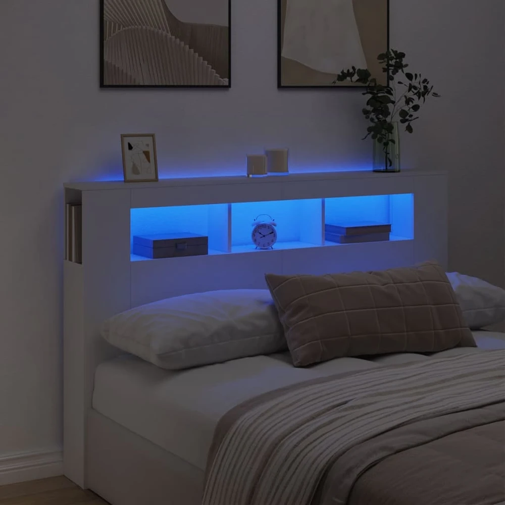 LED galvūgalis, baltas, 160x18,5x103,5cm, apdirbta mediena