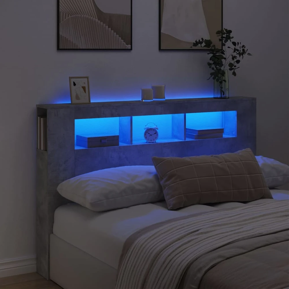 LED galvūgalis, betono, 160x18,5x103,5cm, apdirbta mediena