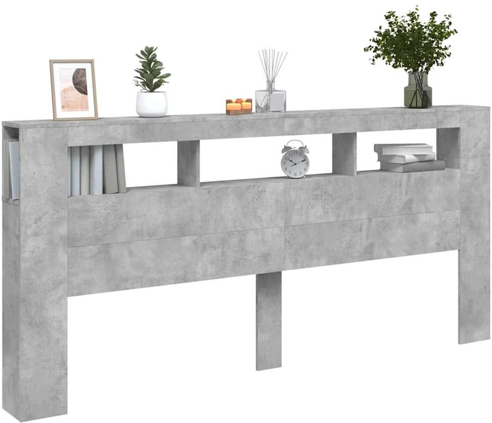 LED galvūgalis, betono, 220x18,5x103,5cm, apdirbta mediena