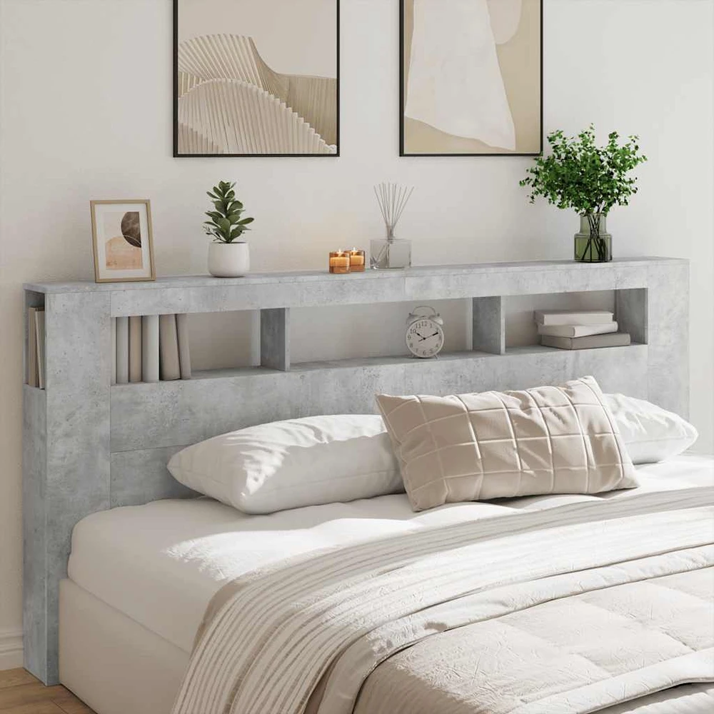 LED galvūgalis, betono, 220x18,5x103,5cm, apdirbta mediena