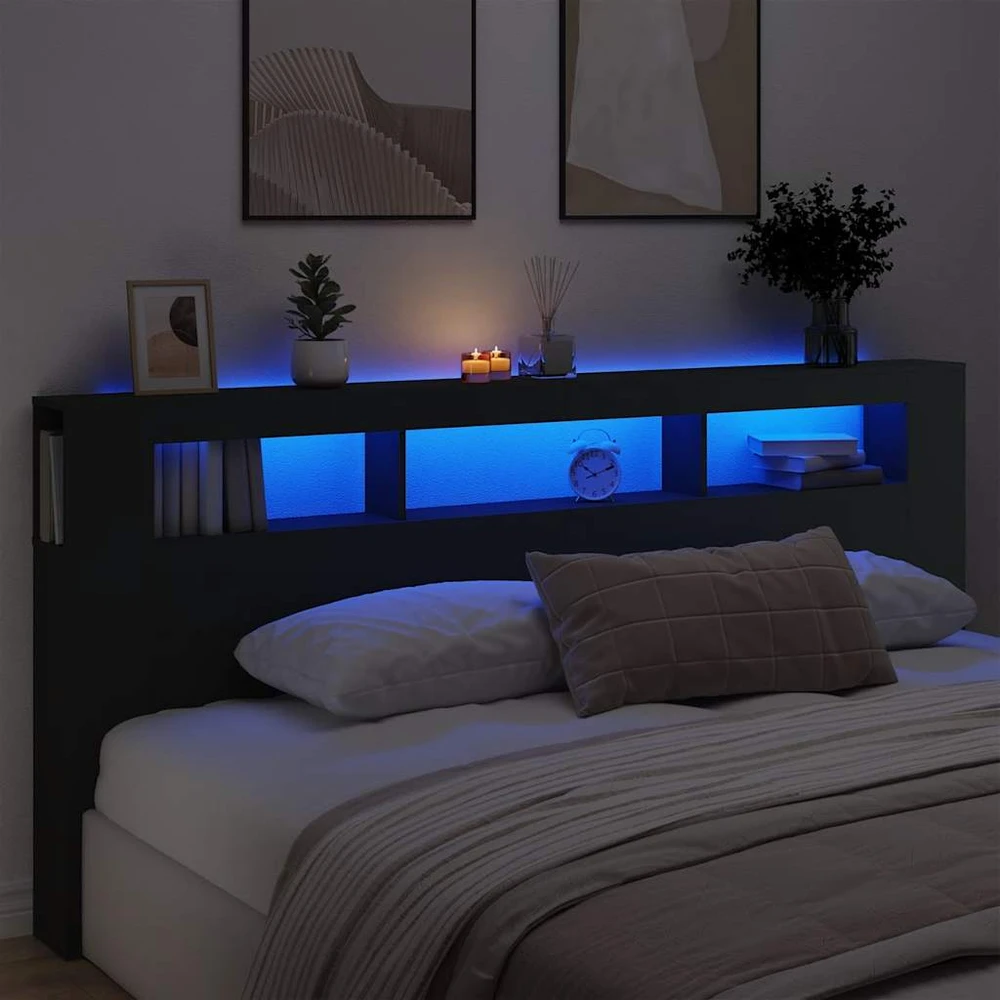 LED galvūgalis, juodas, 220x18,5x103,5cm, apdirbta mediena