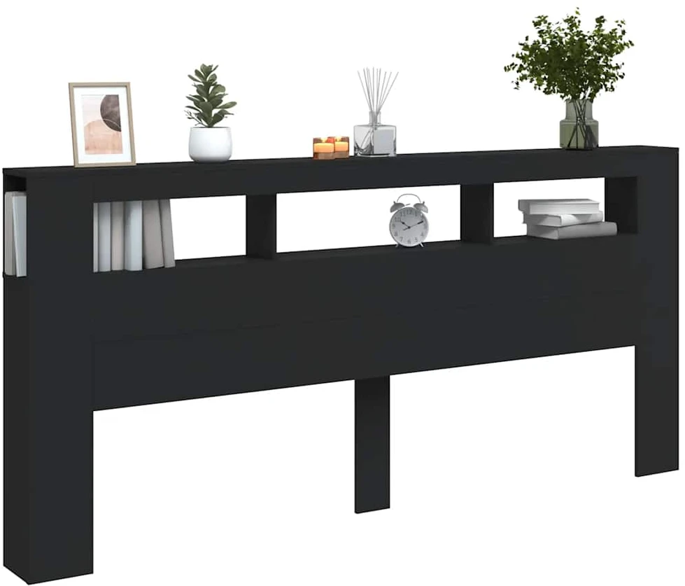 LED galvūgalis, juodas, 220x18,5x103,5cm, apdirbta mediena