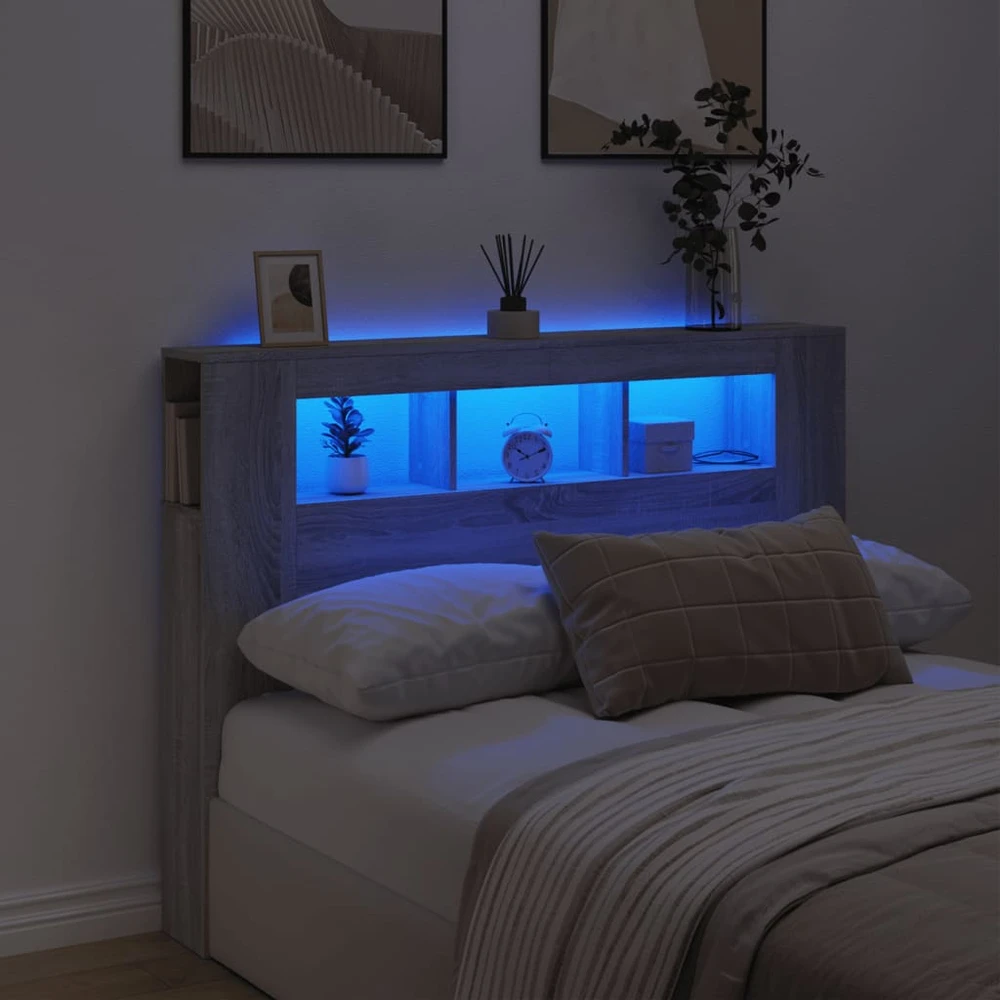 LED galvūgalis, pilkas ąžuolo, 140x18,5x103,5cm, mediena
