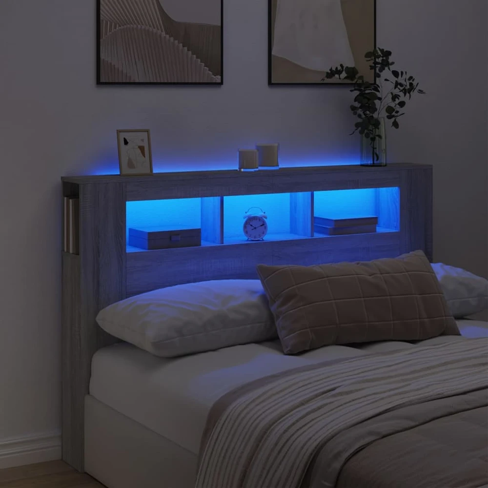 LED galvūgalis, pilkas ąžuolo, 160x18,5x103,5cm, mediena