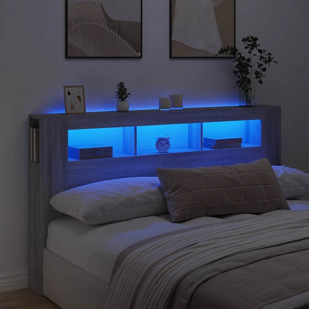 LED galvūgalis, pilkas ąžuolo, 180x18,5x103,5cm, mediena