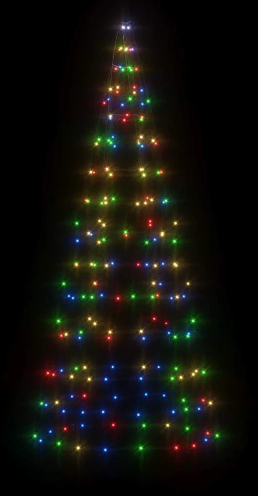 Kalėdų eglutė ant vėliavos stiebo, 180cm, 200 spalvotų LED