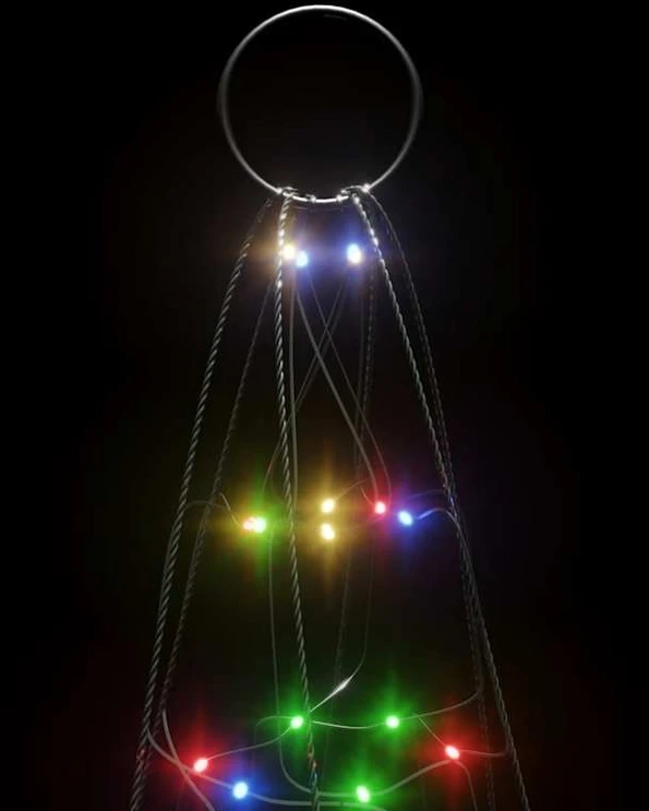Kalėdų eglutė ant vėliavos stiebo, 180cm, 200 spalvotų LED