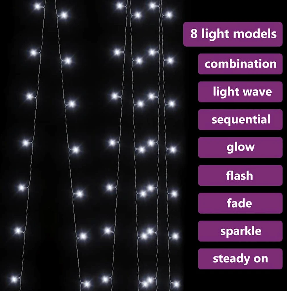 LED lempučių užuolaida, 3x3m, 300 šaltų baltų LED lempučių