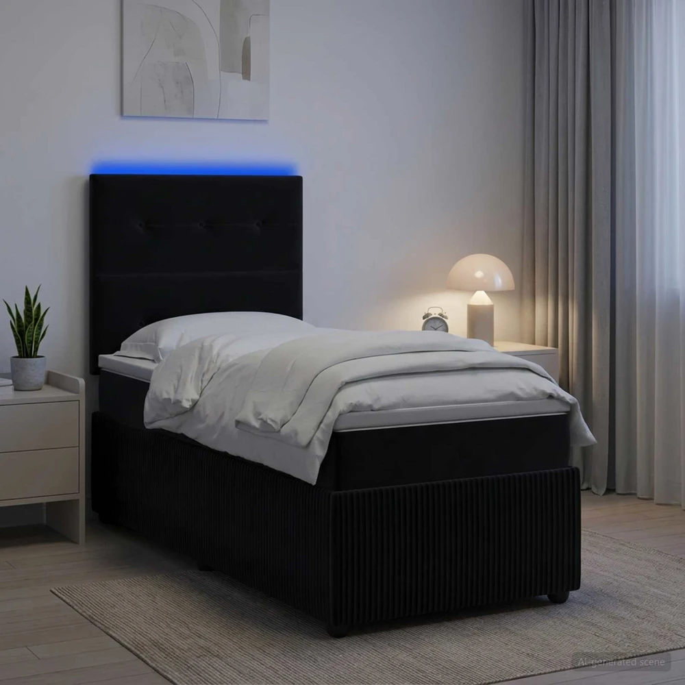 Lova LED lovos čiužinys su LED apšvietimu Juoda 80 x 200 cm Aksomas