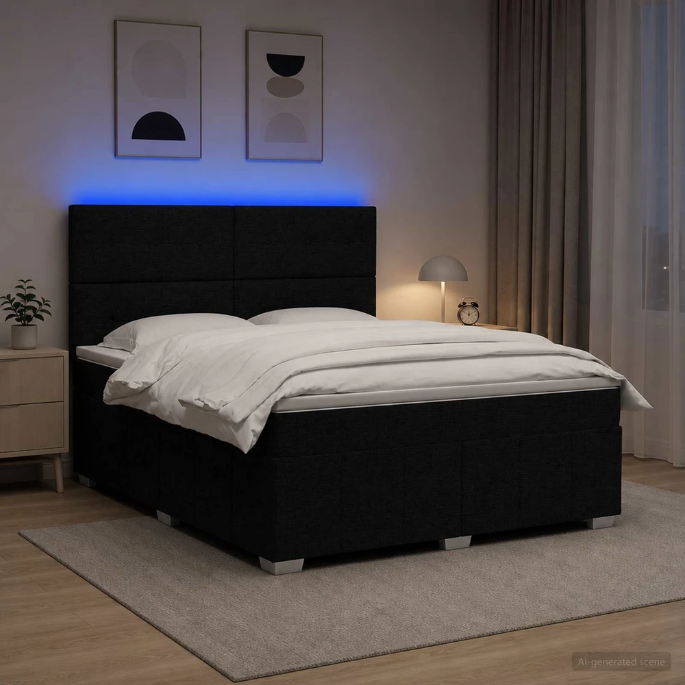 Lova LED lovos čiužinys su LED apšvietimu Juoda 140 x 190 cm Audinys