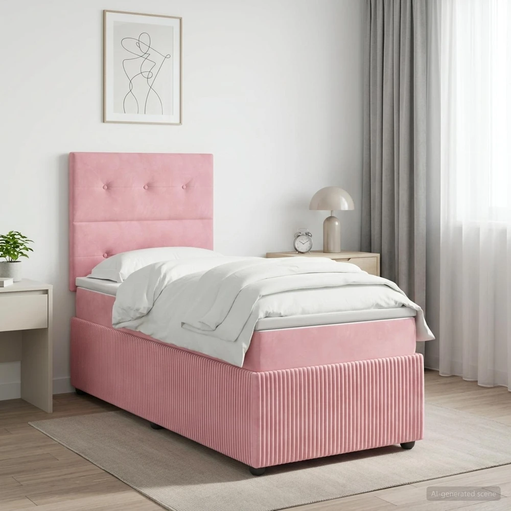Lova LED lovos čiužinys su LED apšvietimu Rožinė 90 x 190 cm Aksomas