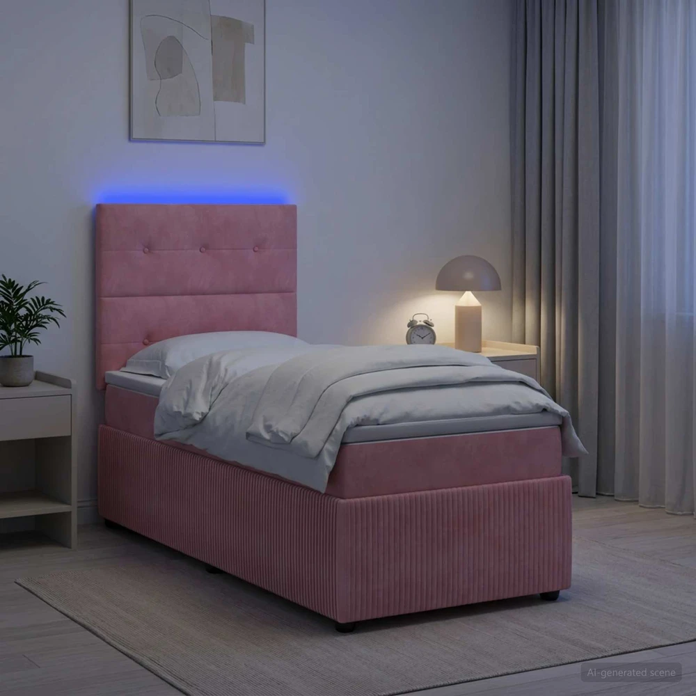 Lova LED lovos čiužinys su LED apšvietimu Rožinė 90 x 190 cm Aksomas