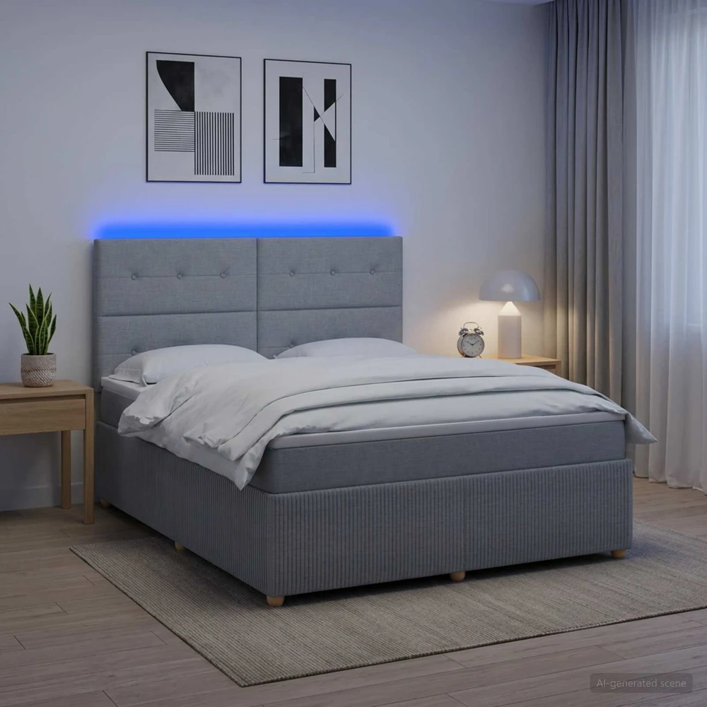 Lova LED lovos čiužinys su LED apšvietimu Šviesiai pilka Audinys