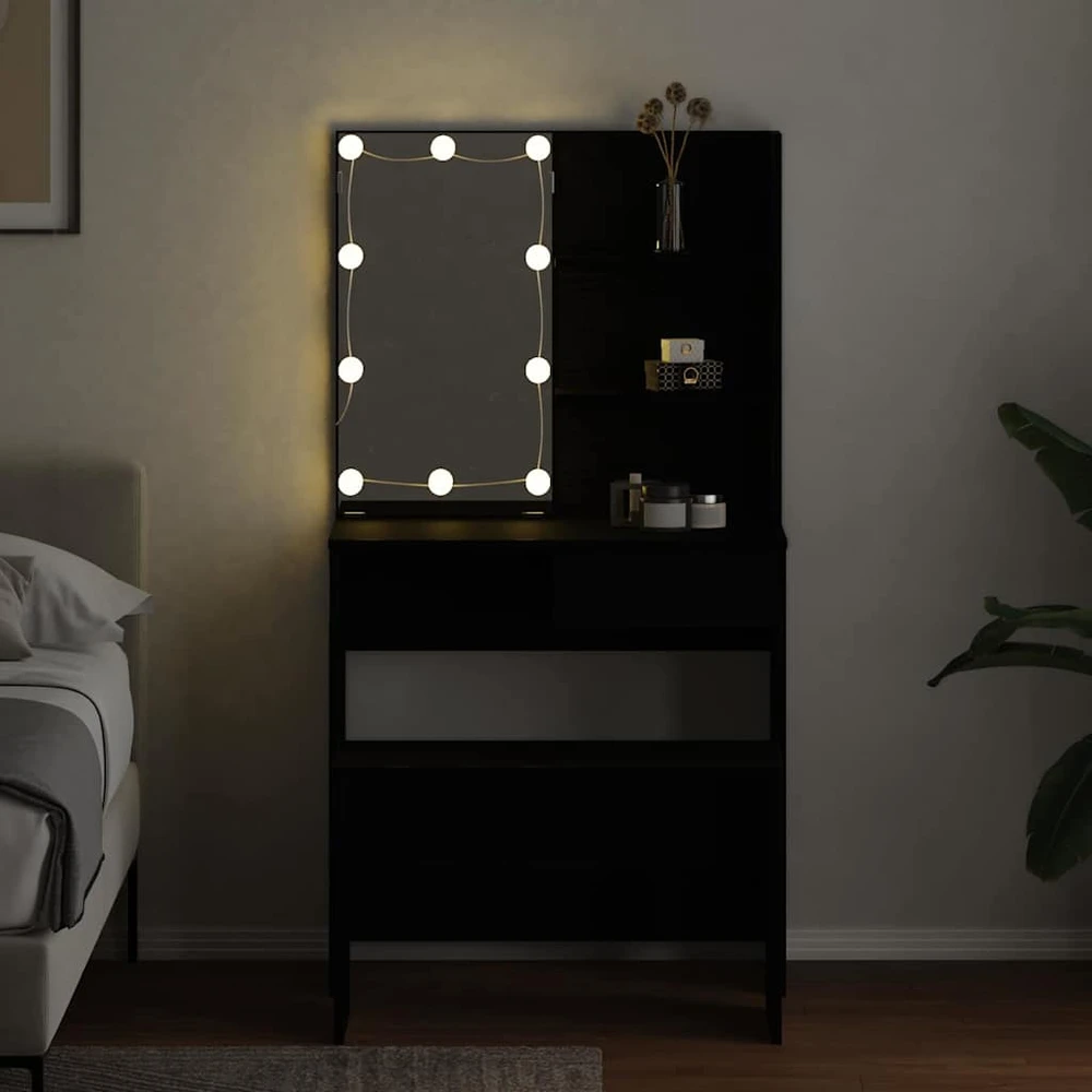 LED makiažo stalo komplektas 2 vnt. Juodas ąžuolas