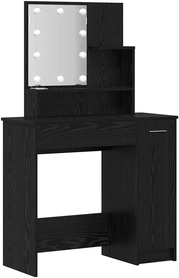 LED makiažo stalo komplektas 2 vnt. Juodas ąžuolas