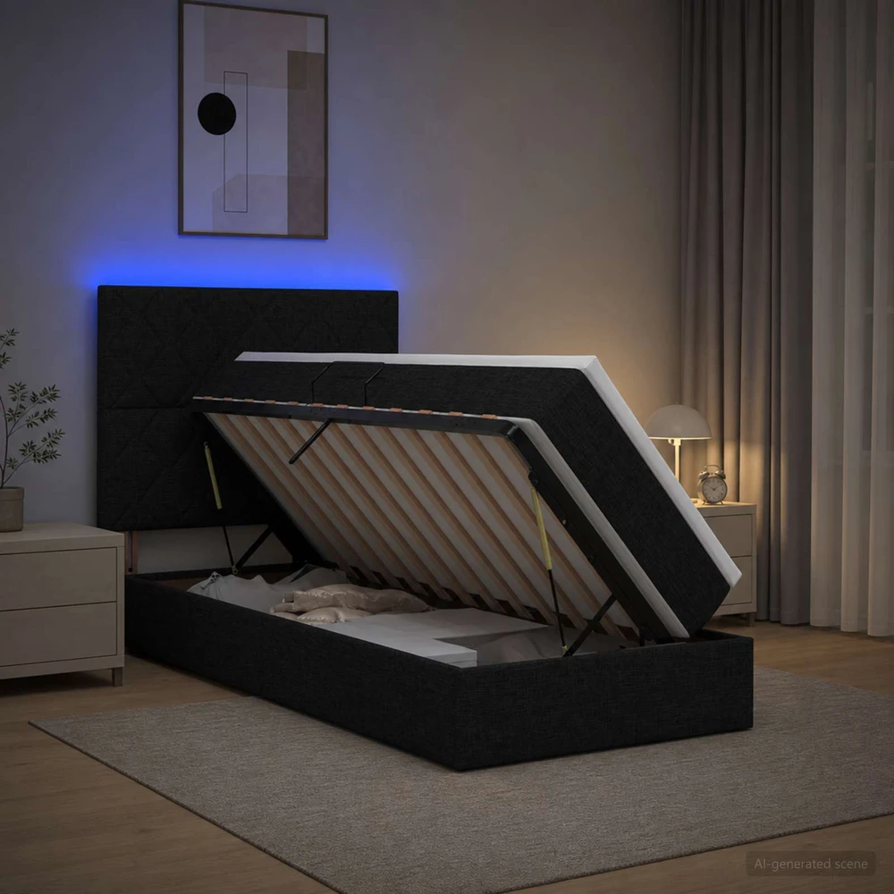 LED saugojimo lova su čiužiniu Juoda 100 x 200 cm Audinys
