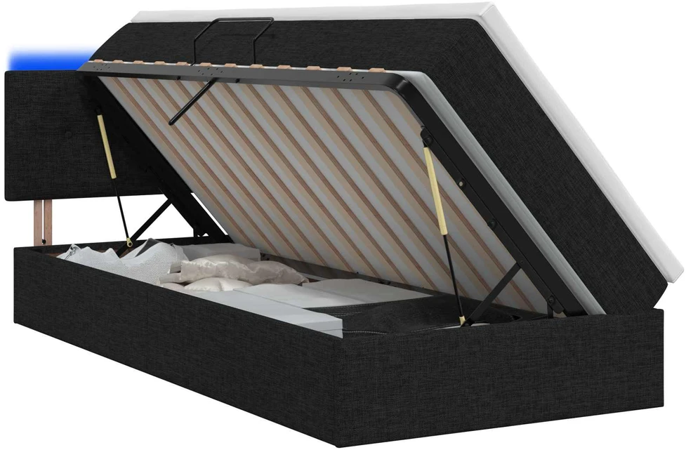 LED saugojimo lova su čiužiniu Juoda 100 x 200 cm Audinys