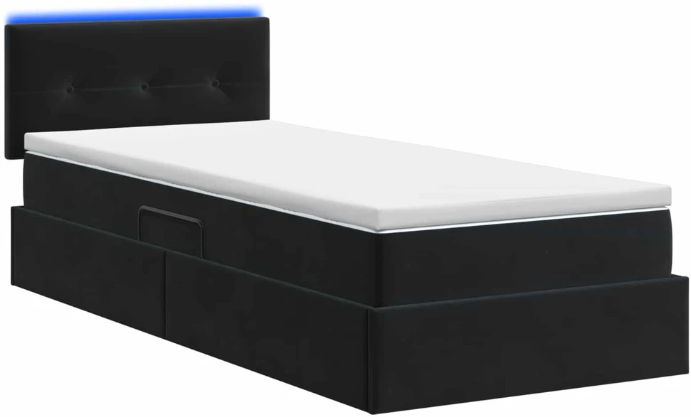 LED saugojimo lova su čiužiniu Juoda 100 x 200 cm Aksomas