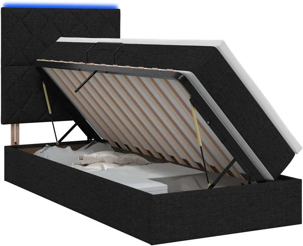 LED saugojimo lova su čiužiniu Juoda 100 x 200 cm Audinys