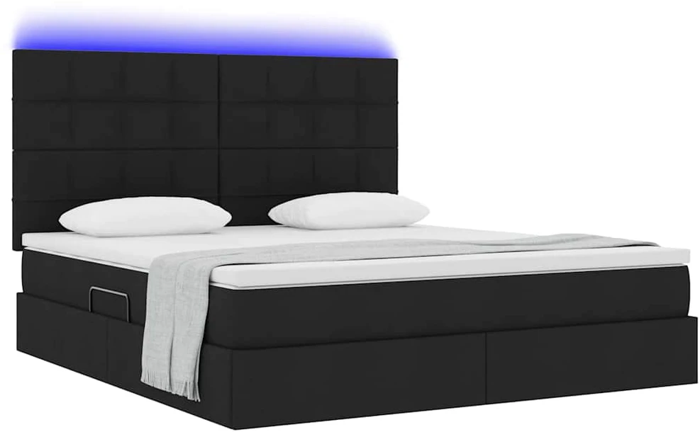 LED saugojimo lova su čiužiniu Juoda 160 x 200 cm Audinys