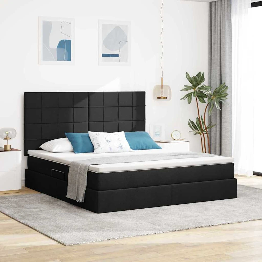 LED saugojimo lova su čiužiniu Juoda 160 x 200 cm Audinys