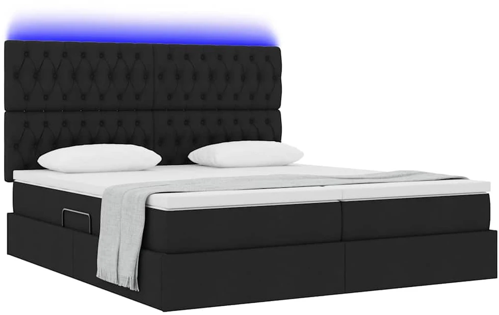 LED saugojimo lova su čiužiniu Juoda 180 x 200 cm Audinys