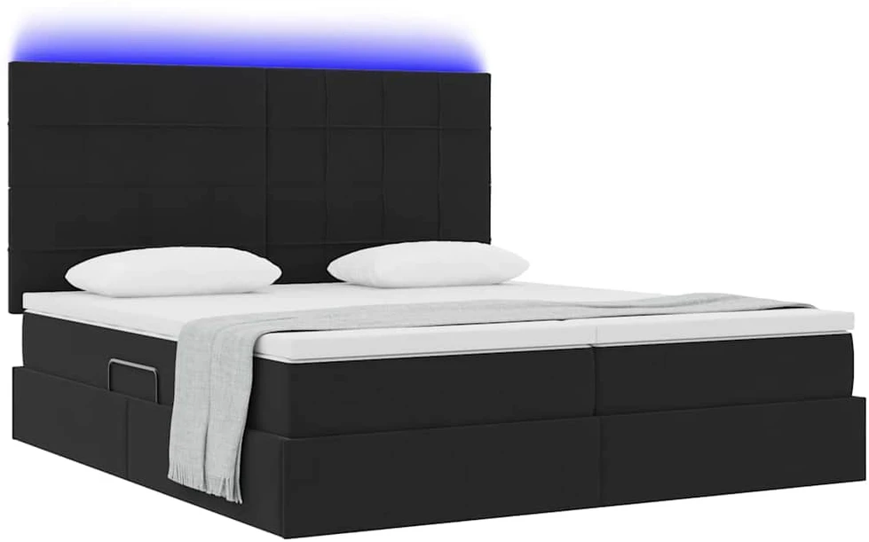 LED saugojimo lova su čiužiniu Juoda 180 x 200 cm Aksomas