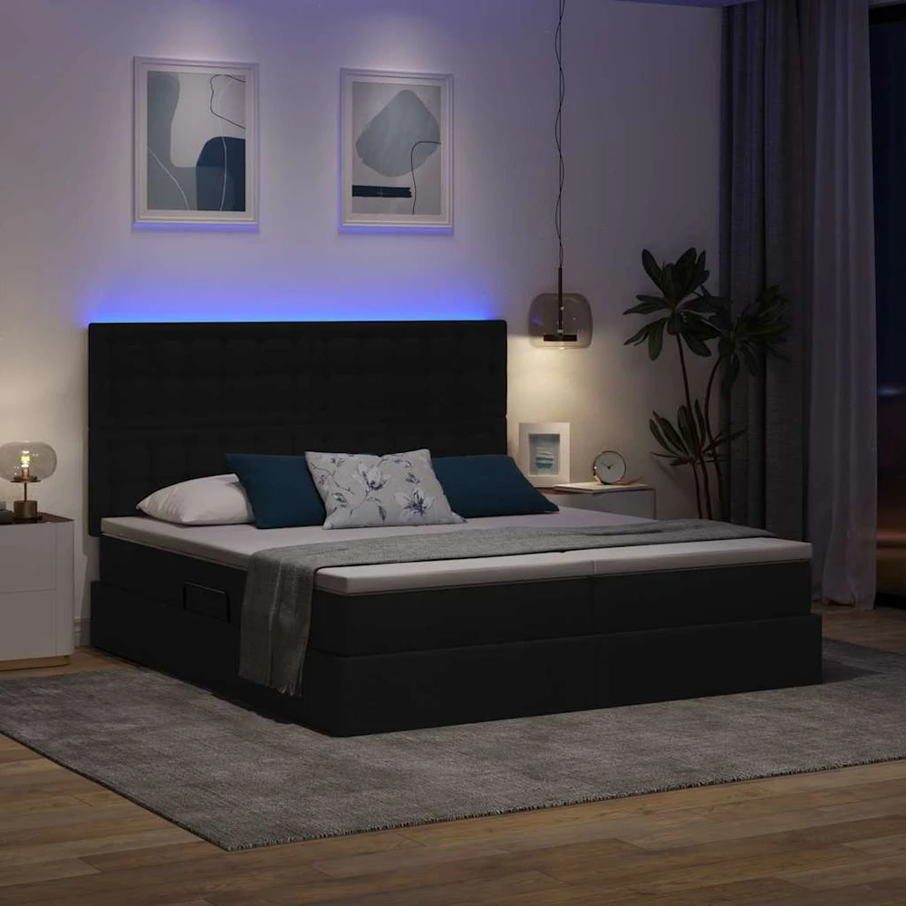 LED saugojimo lova su čiužiniu Juoda 180 x 200 cm Audinys