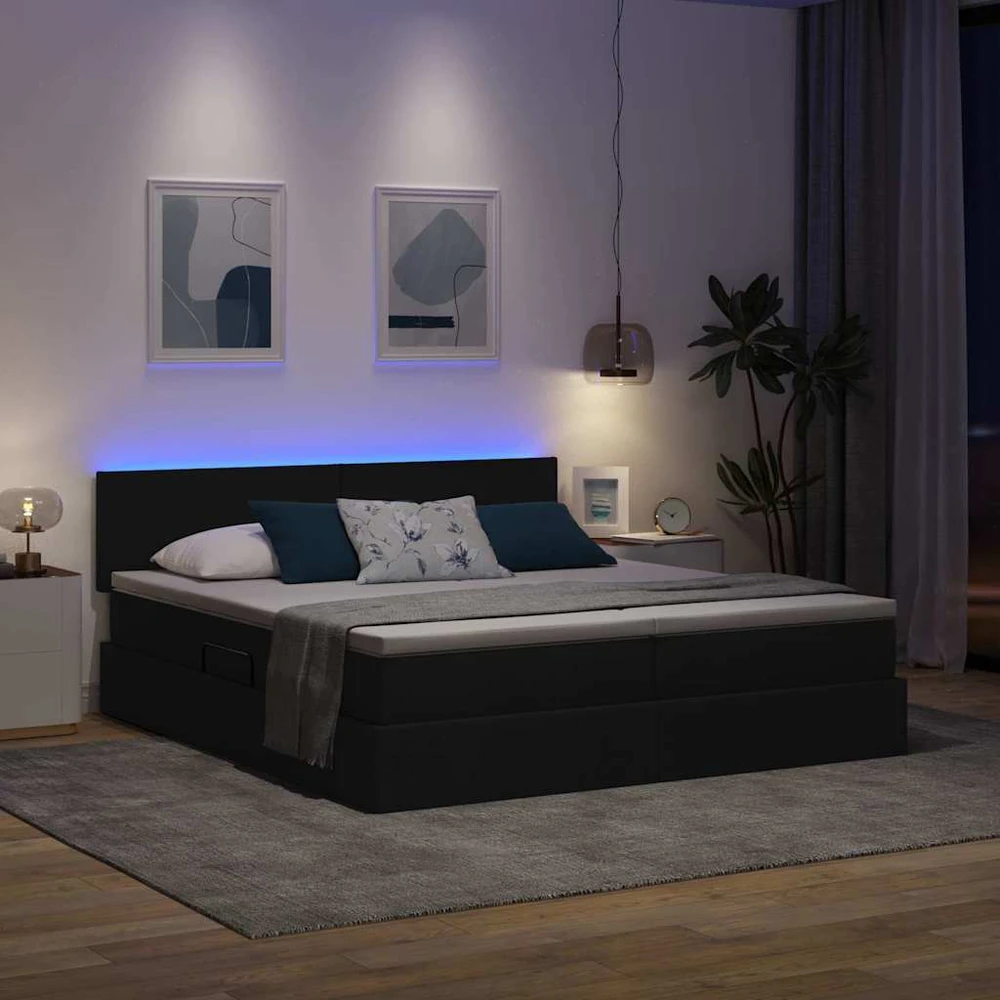 LED saugojimo lova su čiužiniu Juoda 180 x 200 cm Audinys