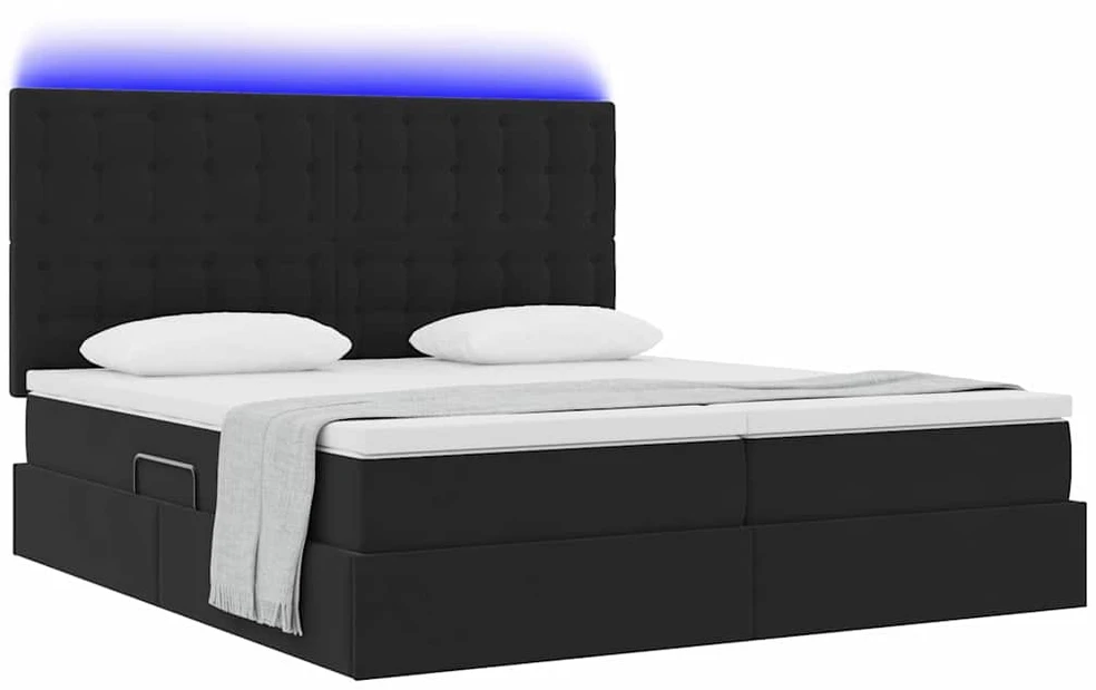 LED saugojimo lova su čiužiniu Juoda 180 x 200 cm Aksomas