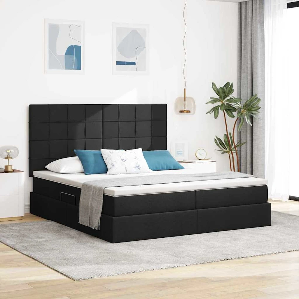 LED saugojimo lova su čiužiniu Juoda 180 x 200 cm Audinys