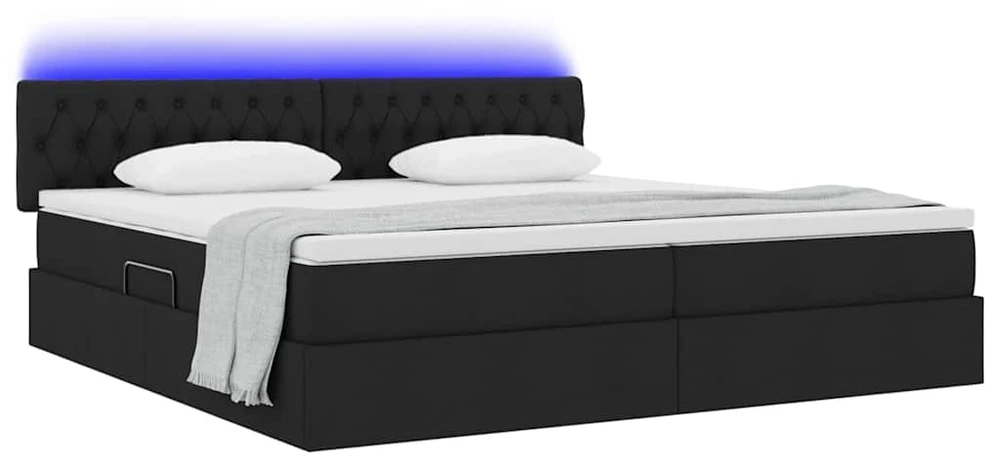 LED saugojimo lova su čiužiniu Juoda 200 x 200 cm Audinys
