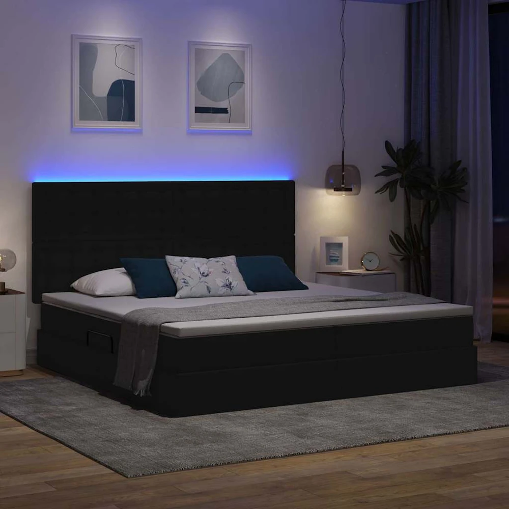 LED saugojimo lova su čiužiniu Juoda 200 x 200 cm Audinys