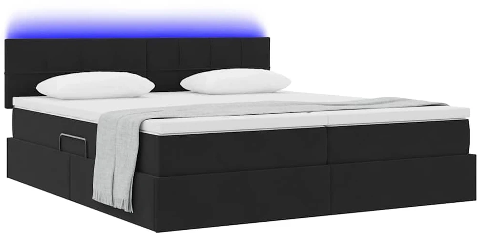 LED saugojimo lova su čiužiniu Juoda 200 x 200 cm Aksomas