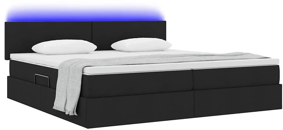 LED saugojimo lova su čiužiniu Juoda 200 x 200 cm Audinys