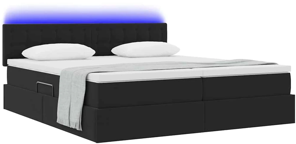 LED saugojimo lova su čiužiniu Juoda 200 x 200 cm Aksomas