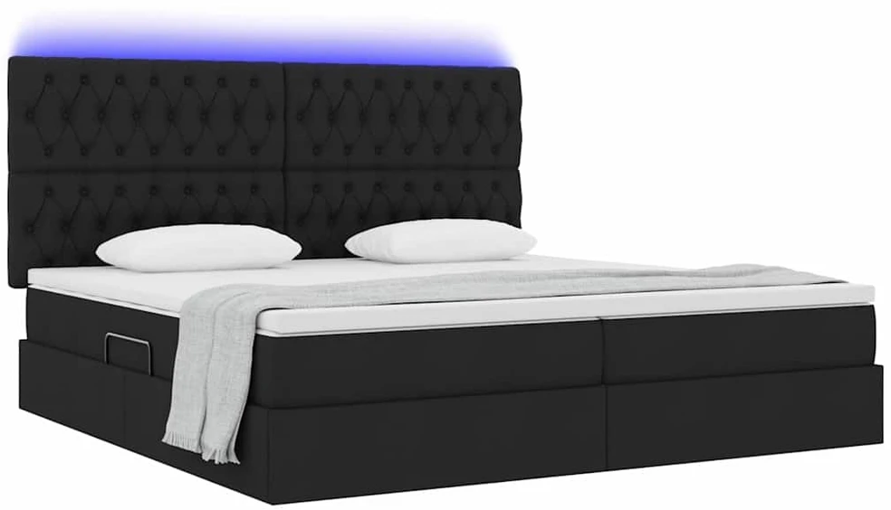 LED saugojimo lova su čiužiniu Juoda 200 x 200 cm Audinys